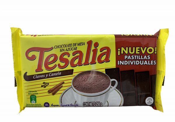 CHOCOLATE TESALIA CLAVOS Y CANELA SIN AZUCAR X 250GR