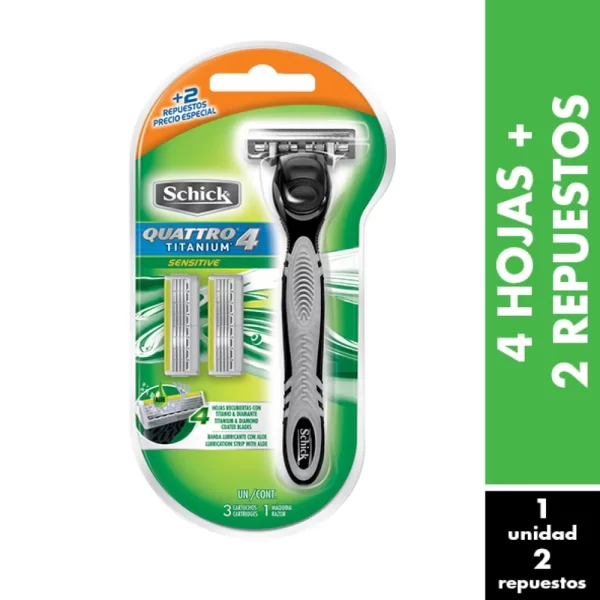 Máquina de Afeitar Schick Quattro Titanium + 2 repuestos