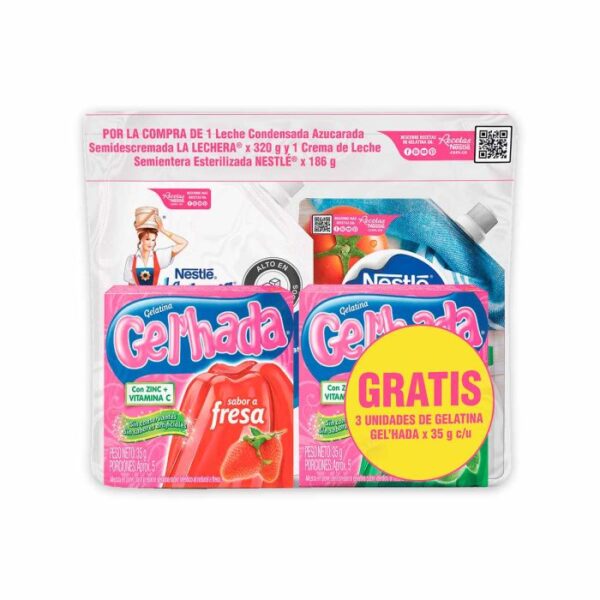 Leche Condensada La Lechera Doypack 320gr + Crema De Leche 186gr Gratis 3 Gelatina Gel'hada 35g c/u