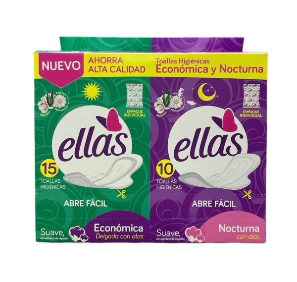 Toallas Higienicas Ellas Abre Facil Normal x15u Nocturna x10u