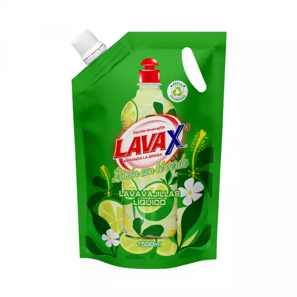Lavavajilla Líquido LavaX Limón con Té Verde Doypack 1,5Lt
