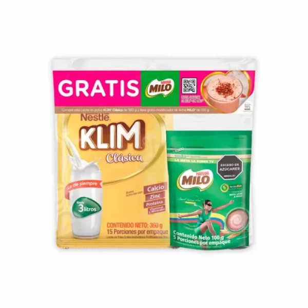 Leche en Polvo Klim Nestle Clasica 360G Gratis Milo 100gr