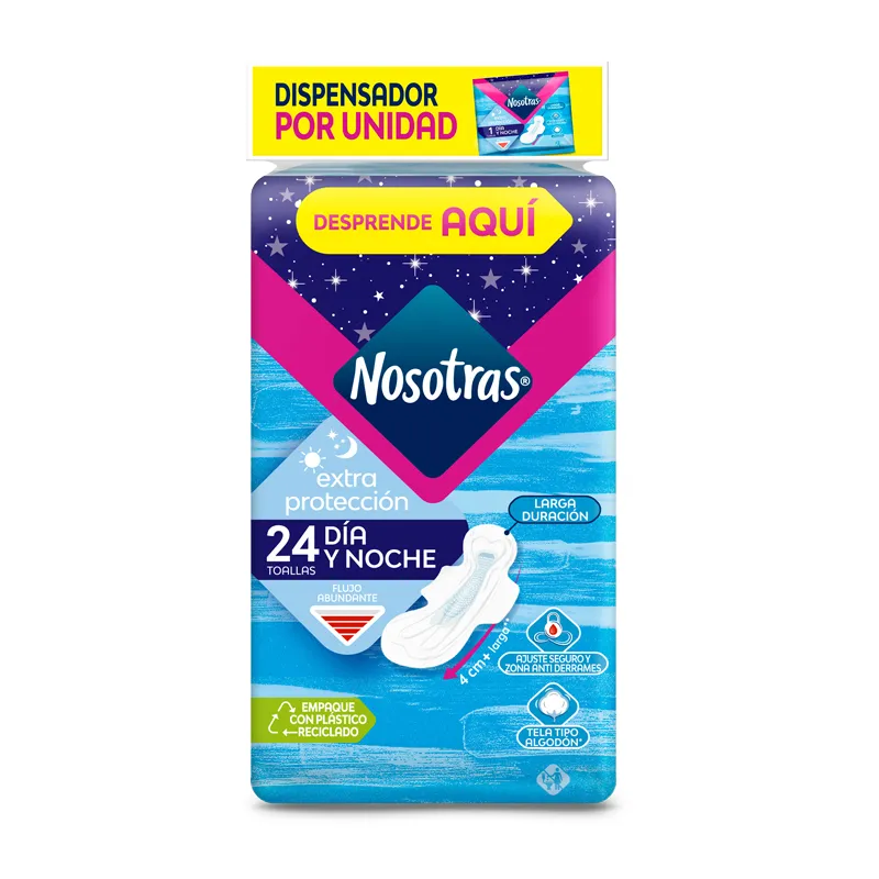 Toallas Nosotras Extra Proteccion Dia y Noche 24 unds
