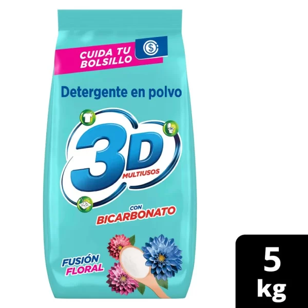 Detergente en polvo 3D con bicarbonato Fusión floral 5Kg